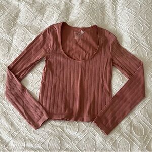Free People Pink Ribbed Long Sleeve Top Sz XS/S